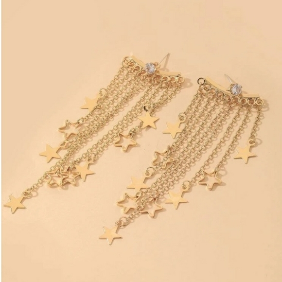Dangling gold stars wear it two ways fashion earrings - Picture 3 of 3